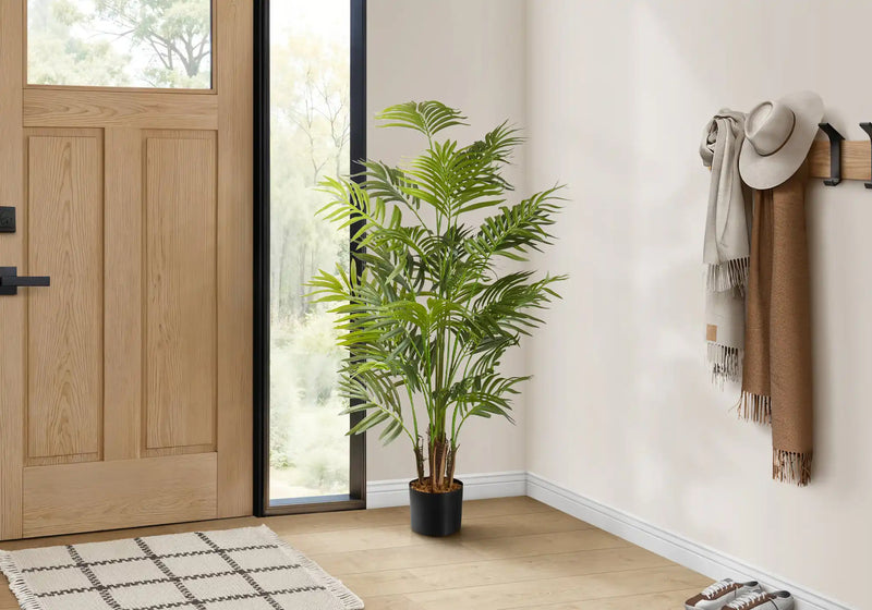 Artificial Plant, 47' Tall, Areca Palm Tree, Indoor, Faux, Fake, Floor, Greenery, Potted, Real Touch, Decorative, Green Leaves, Black Pot