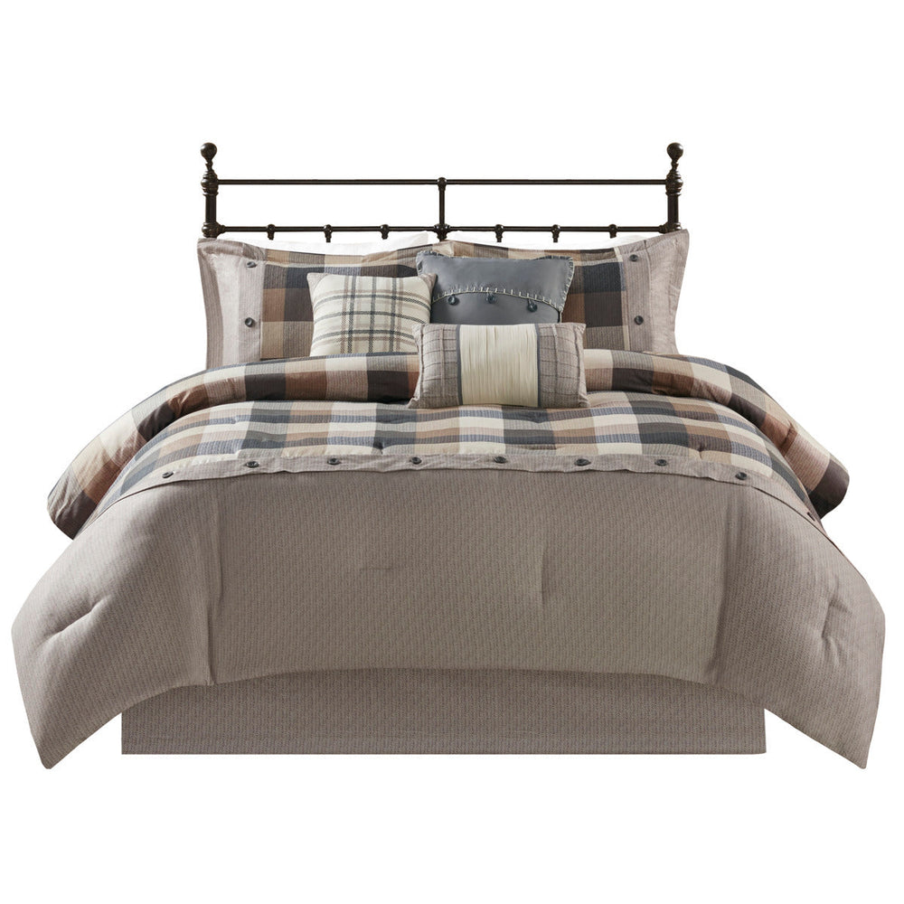 7 Piece Herringbone Comforter Set Neutral Queen Media 5