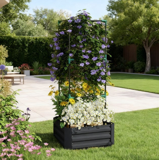 Raised Garden Bed,Garden Bed,Galvanized Planter Box with Cage for Climbing Vines Media 1