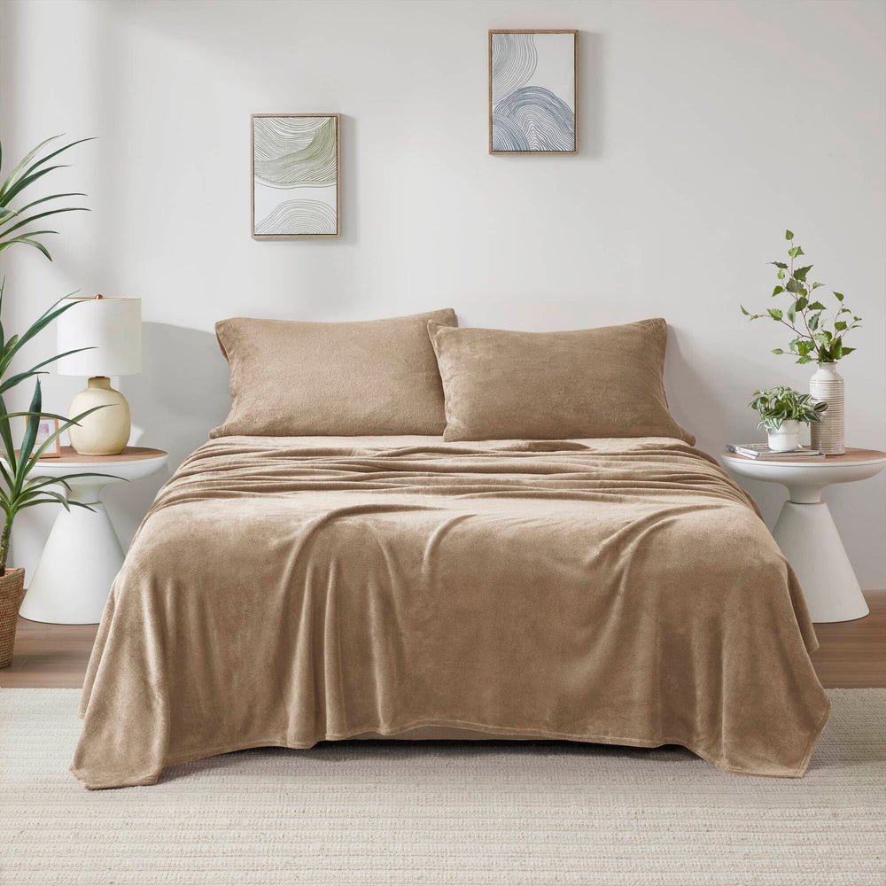 4 PCS King Micro Plush Sheet Set Taupe Media 19