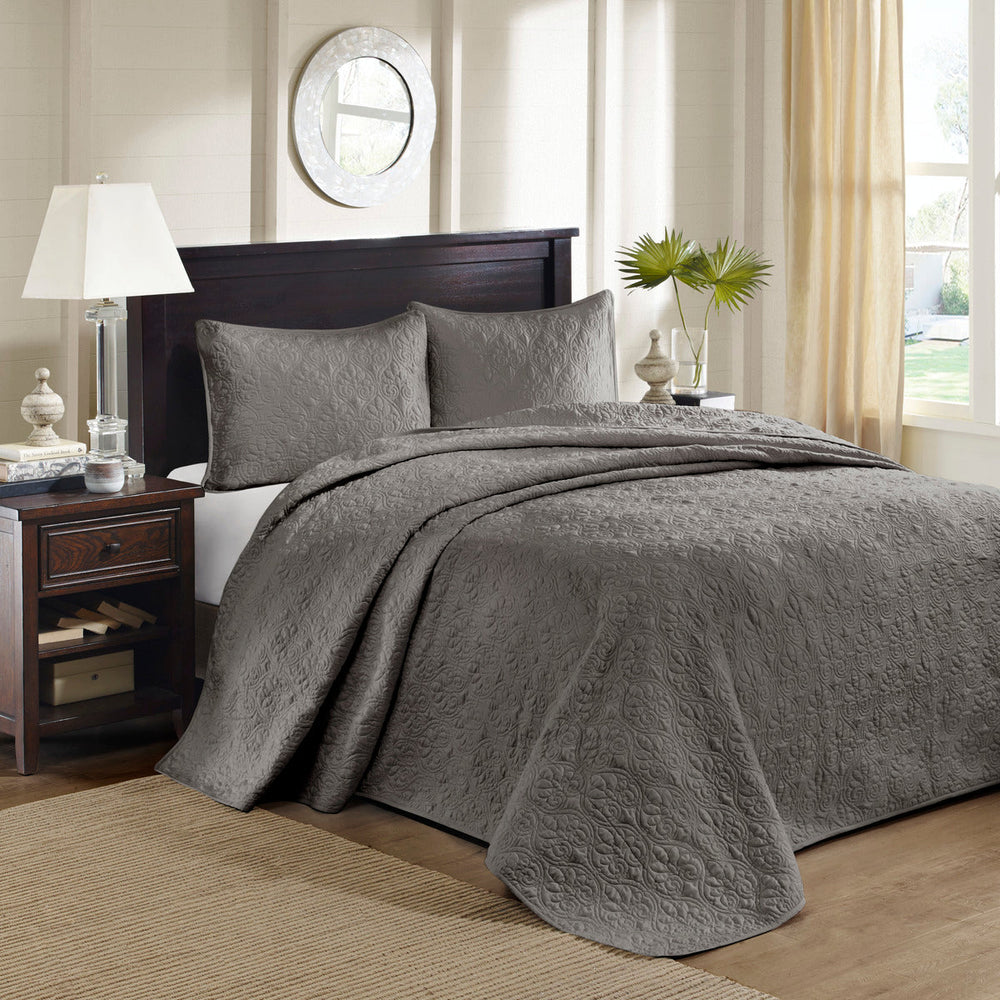 Reversible Bedspread Set Dark Grey Queen Media 1