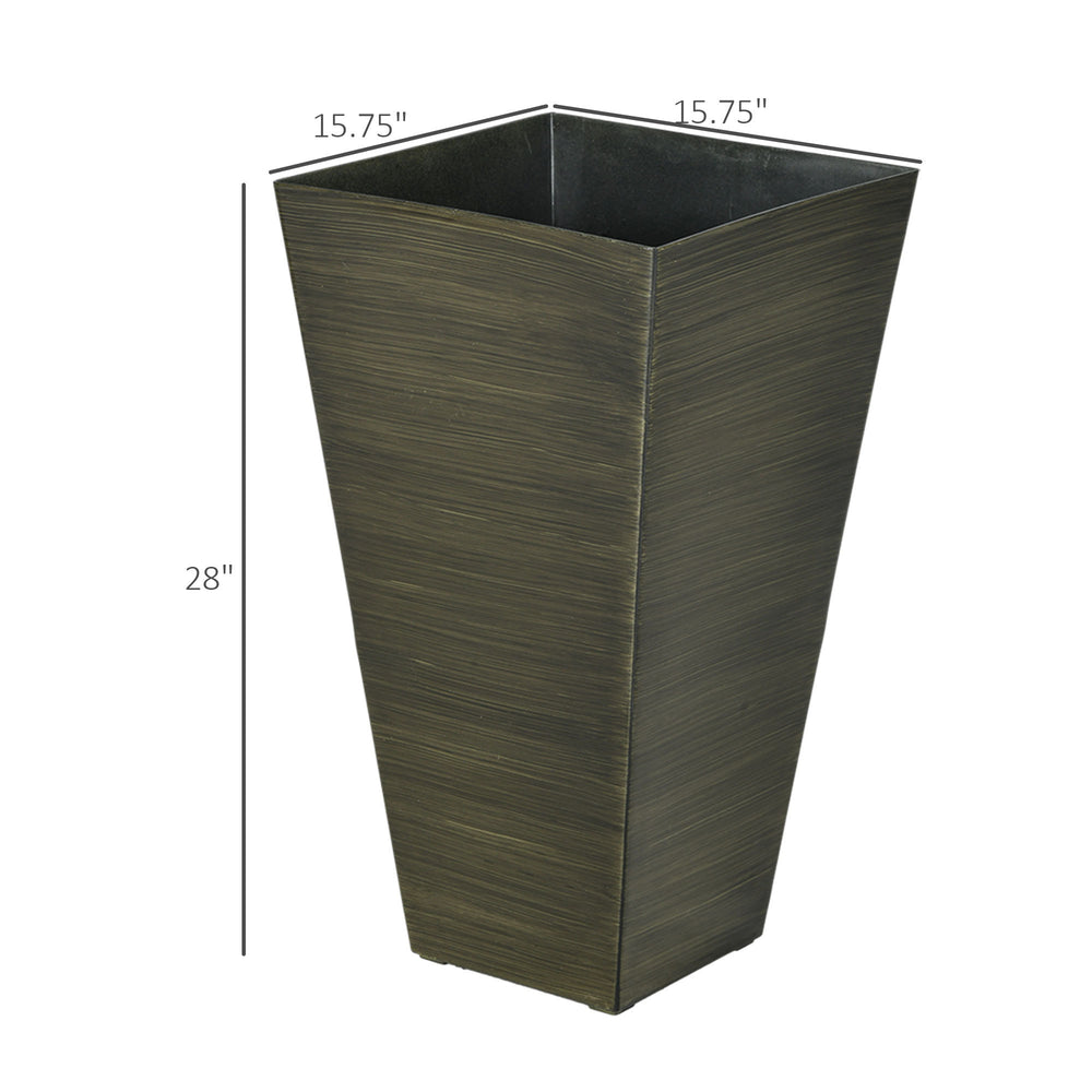 Outsunny 28' Tall Outdoor Planters, Set of 3 Large Taper Planters with Drainage Holes and Plug, Faux Wood Plastic Flower Pots for Outdoor, Indoor, Garden, Patio, Dark Brown Media 3