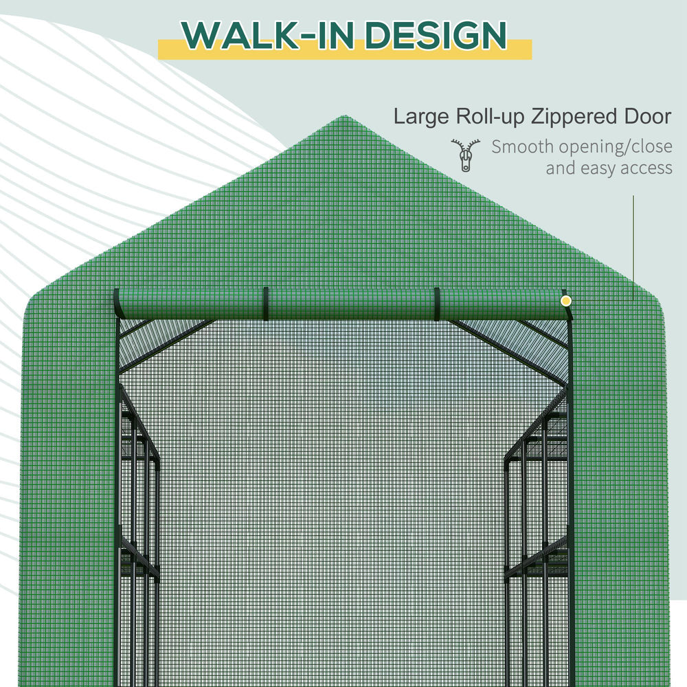 Walk-in Greenhouse for Outdoors with Roll-up Zipper Door, 18 Shelves, PE Cover, Small & Portable Build, Heavy Duty Humidity Seal, 95.25' x 70.75' x 82.75', Green Media 4