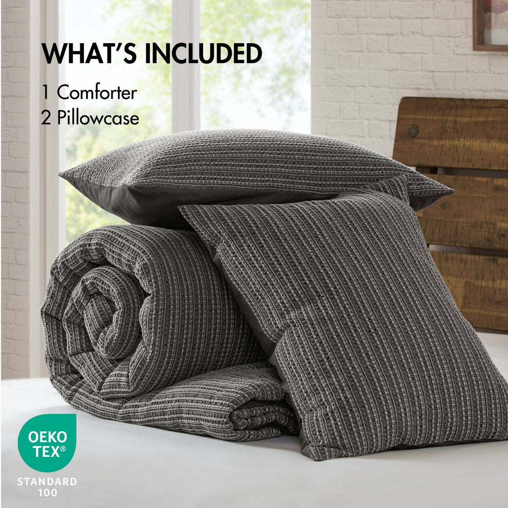 3PCS King/Cal King Waffle Washed Comforter Set Media 11
