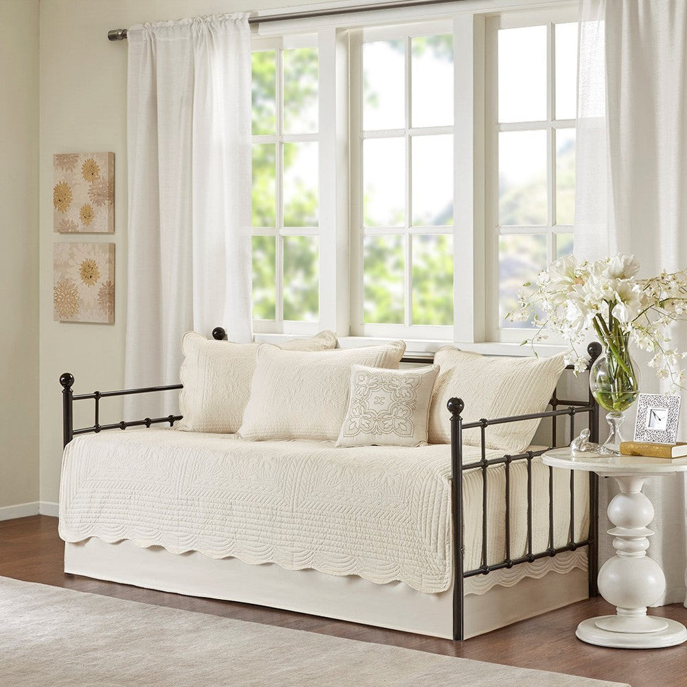 6 Piece Reversible Scalloped Edge Daybed Cover Set Cream Daybed Media 1
