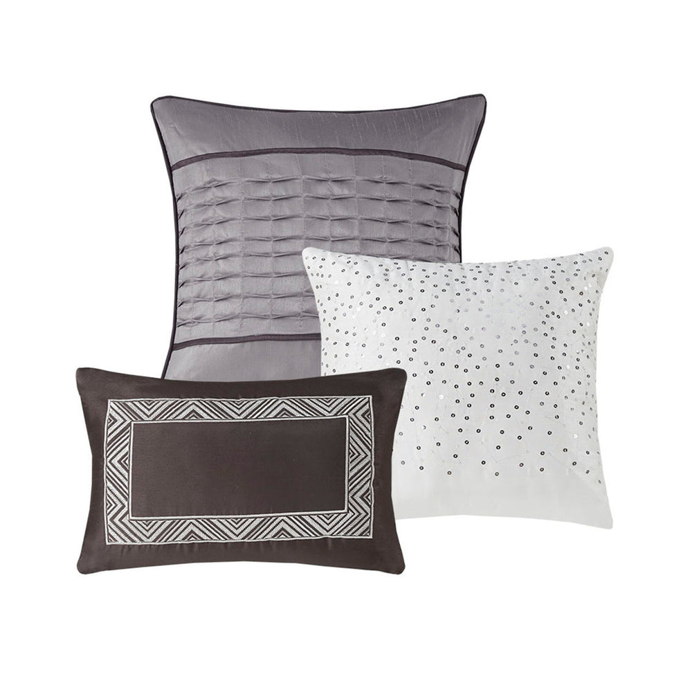 7 Piece Jacquard Comforter Set Grey/Taupe Cal King Media 11