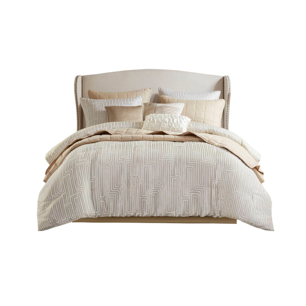 10 PCS Queen Luxury Jacquard Comforter Set Ivory Media 2