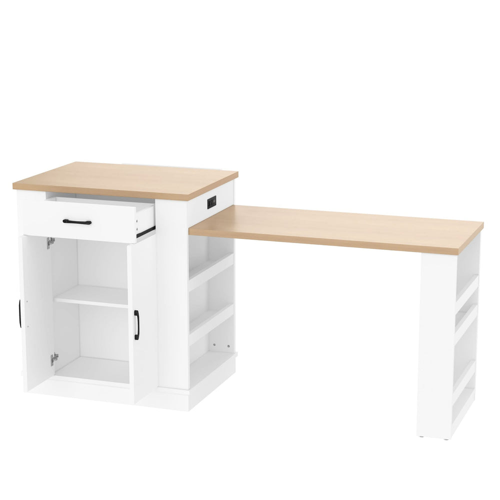 Extendable Island Console & Particle Board White Finish & Multi-Functional Storage Media 6