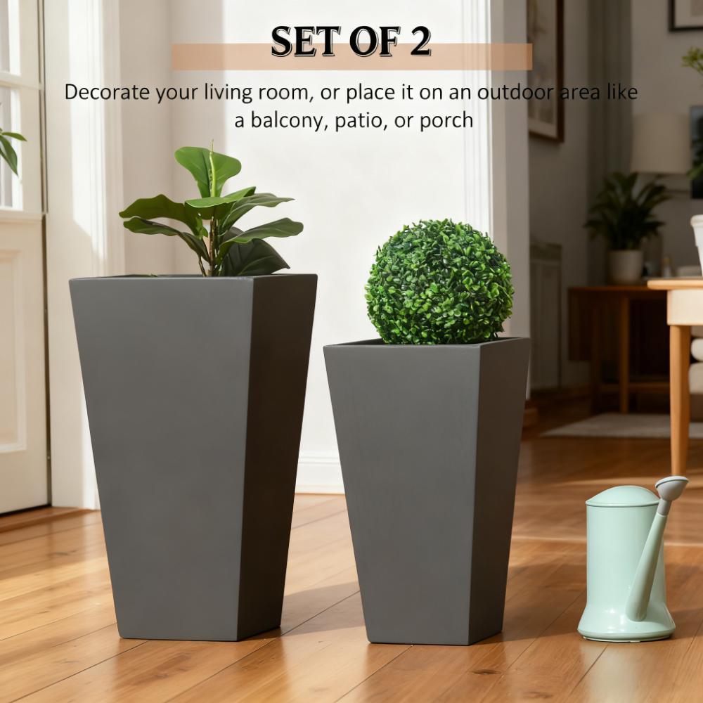 Durable & Stackable Plant Pot,2-Pack Outdoor Planter Set,Flower Pots with Drainage Holes,for Porch,Entryway,Patio,Yard,Garden Media 7