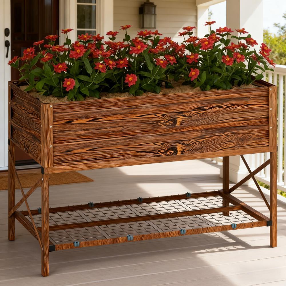 Gardening Bed,Metal Planter Box,Galvanized Raised Garden Bed,with Legs,Storage Shelf and Bed Liner Media 1