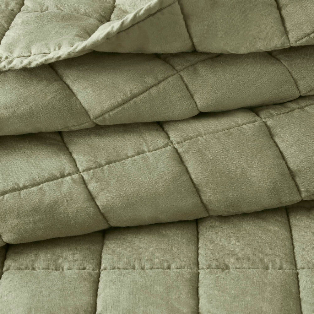3-Piece Full/Queen Linen Garment Washed Quilt Set,Olive Green Media 2