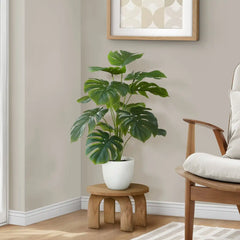 Artificial Monstera Plant, 24' Tall, Green Faux Potted Indoor Decor with Real Touch Leaves, White Pot, Tabletop Greenery perspective