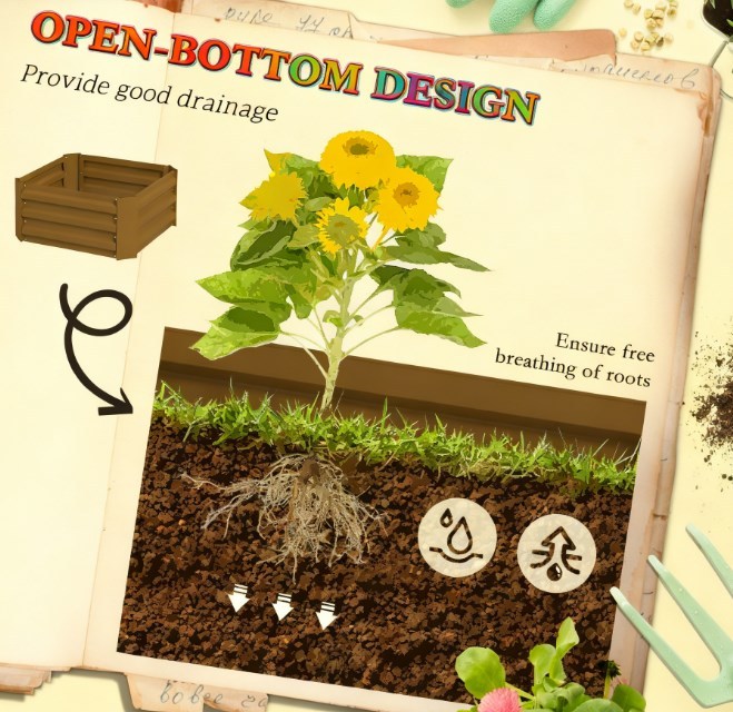 Garden Bed,Raised Garden Bed,Galvanized Planter Box with Cage for Climbing Vines Media 6