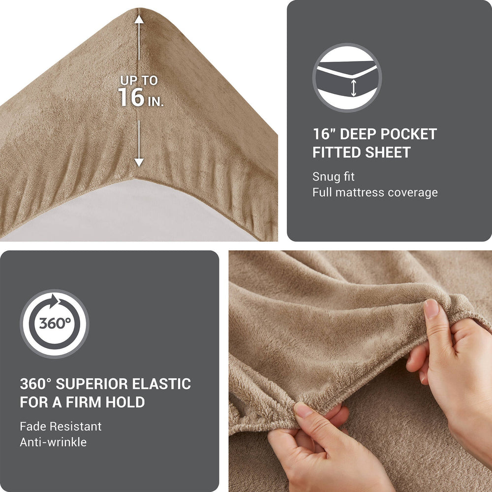 4 PCS Queen Micro Plush Sheet Set Taupe Media 6