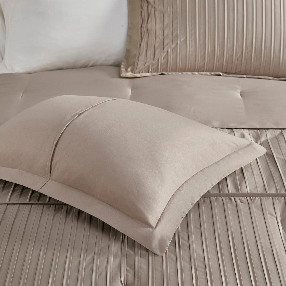 7 Piece Polyester Charmeuse Comforter Set Taupe Cal King Media 8