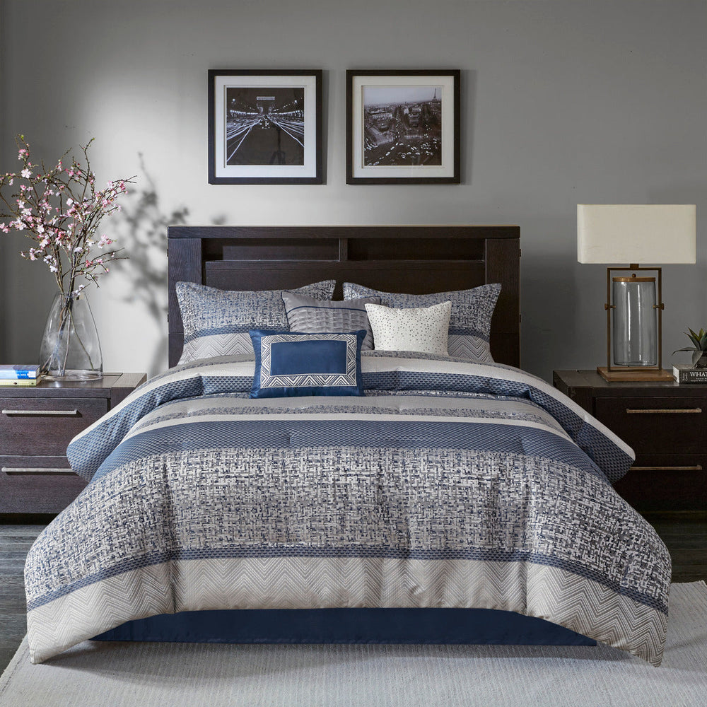 7 Piece Jacquard Comforter Set Navy King Media 3