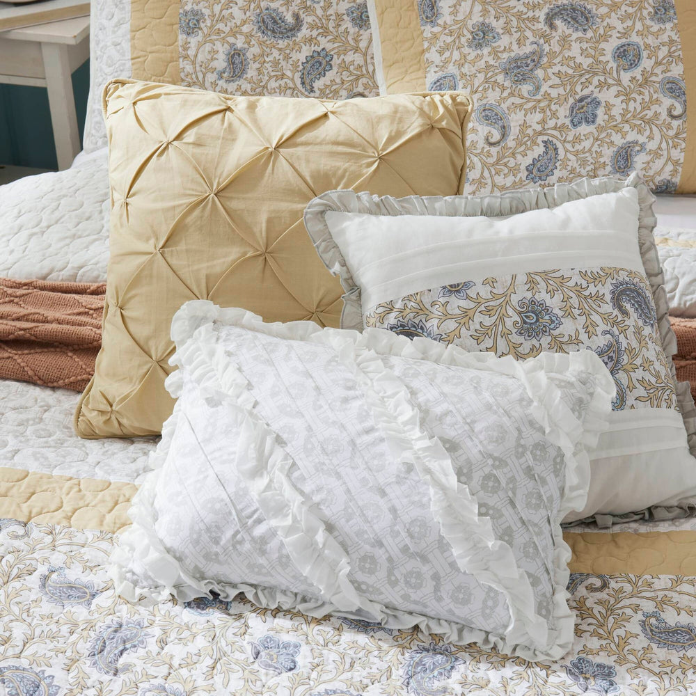 6 Piece Cotton Percale Quilt Set with Throw Pillows Yellow Full/Queen Media 5