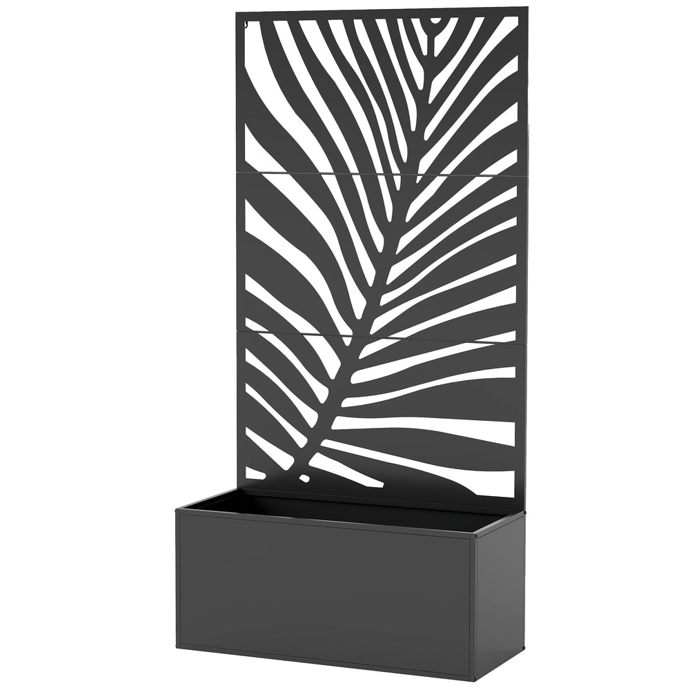 Outsunny Metal Planter Box with Trellis, Raised Garden Bed with Privacy Screen for Climbing Plants, Leaf Cut-Out Privacy Planter Media 11