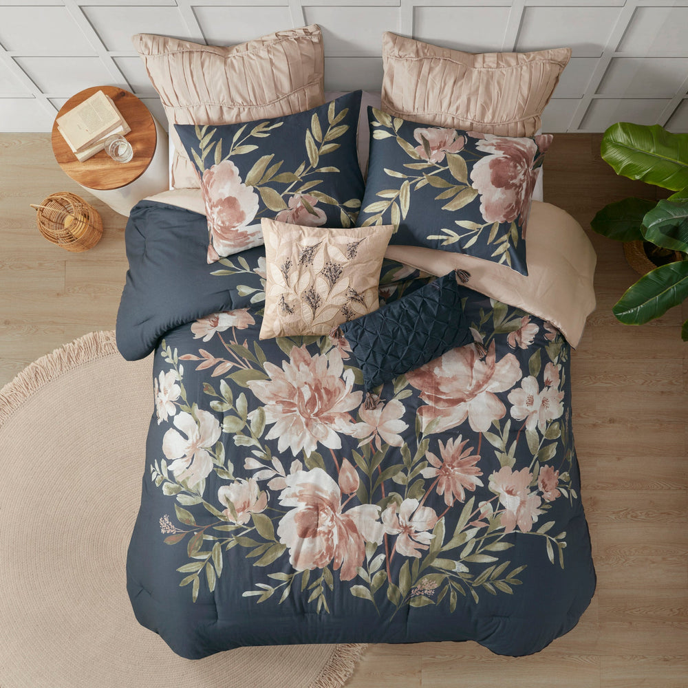 8 Piece Cotton Comforter Set Navy Cal King Media 3