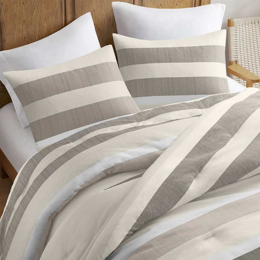 3-Piece Full/Queen Stripe Textured Print Comforter Set,Neutral Media 2