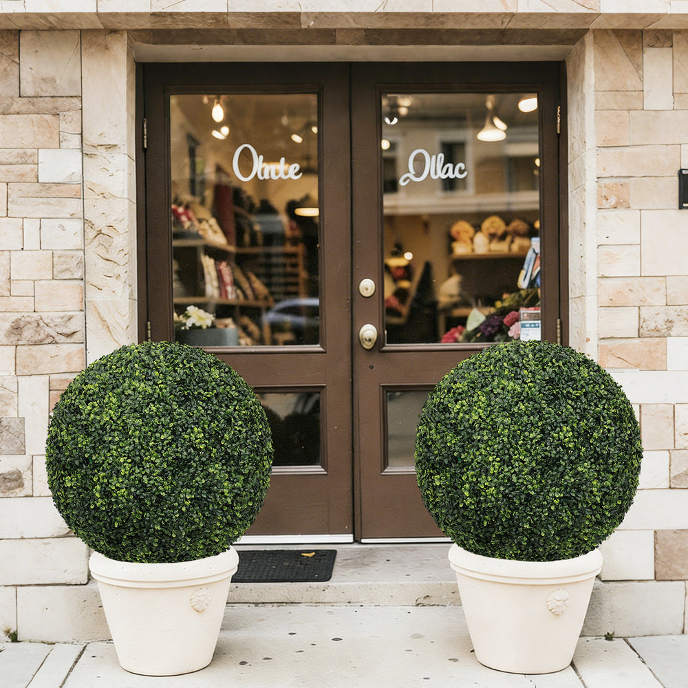22.4IN dark Artificial Topiary Balls Outdoor Faux Boxwood Large Decorative Green Spheres for Garden Front Porch Patio Planter Decoration, 2pcs/set Media 10