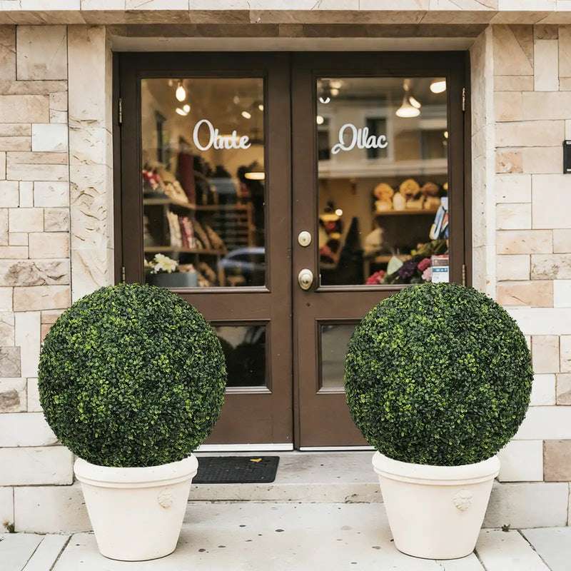 22.4IN dark Artificial Topiary Balls Outdoor Faux Boxwood Large Decorative Green Spheres for Garden Front Porch Patio Planter Decoration, 2pcs/set