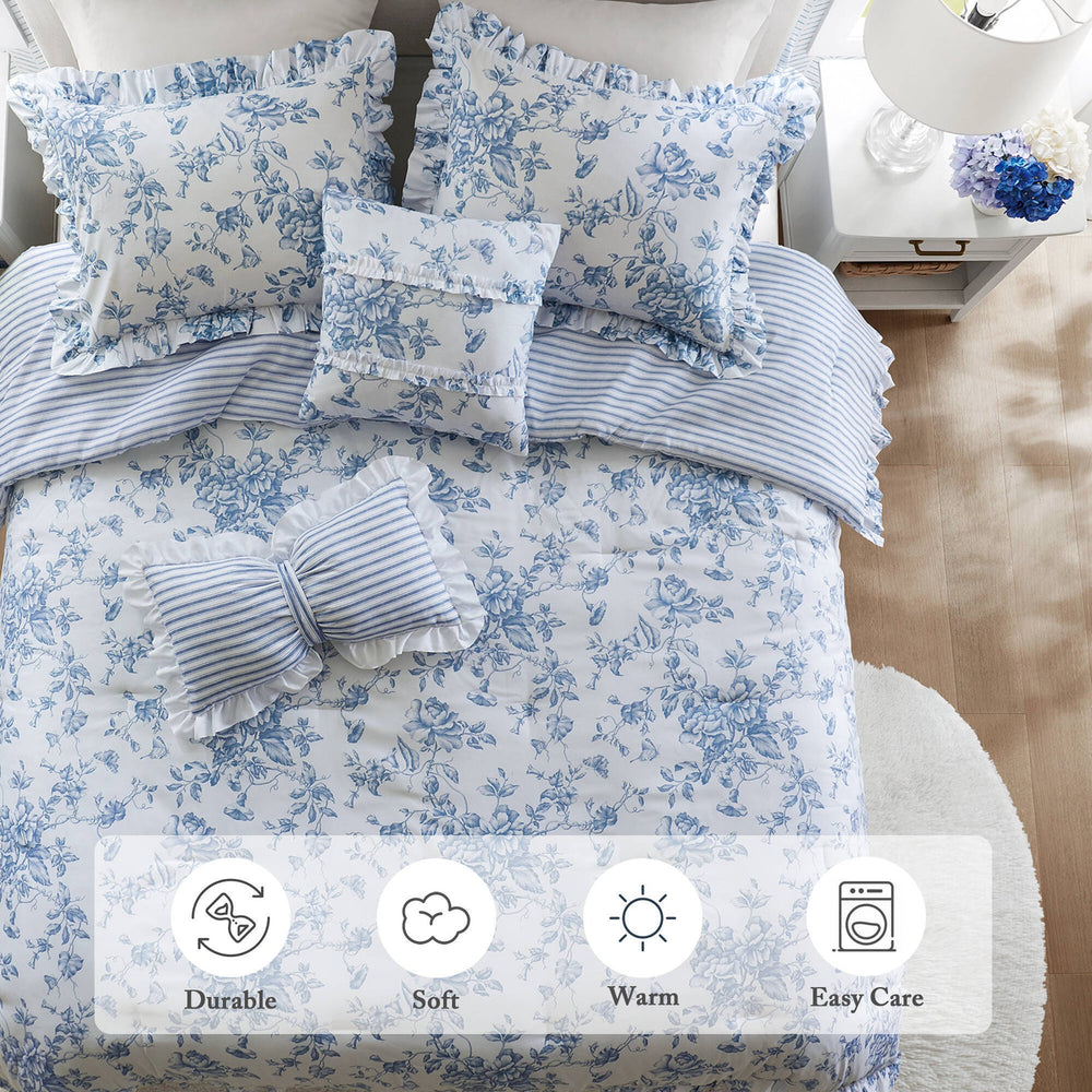 5 Pieces King Comforter Set with Decorative Pillows,Blue Media 3