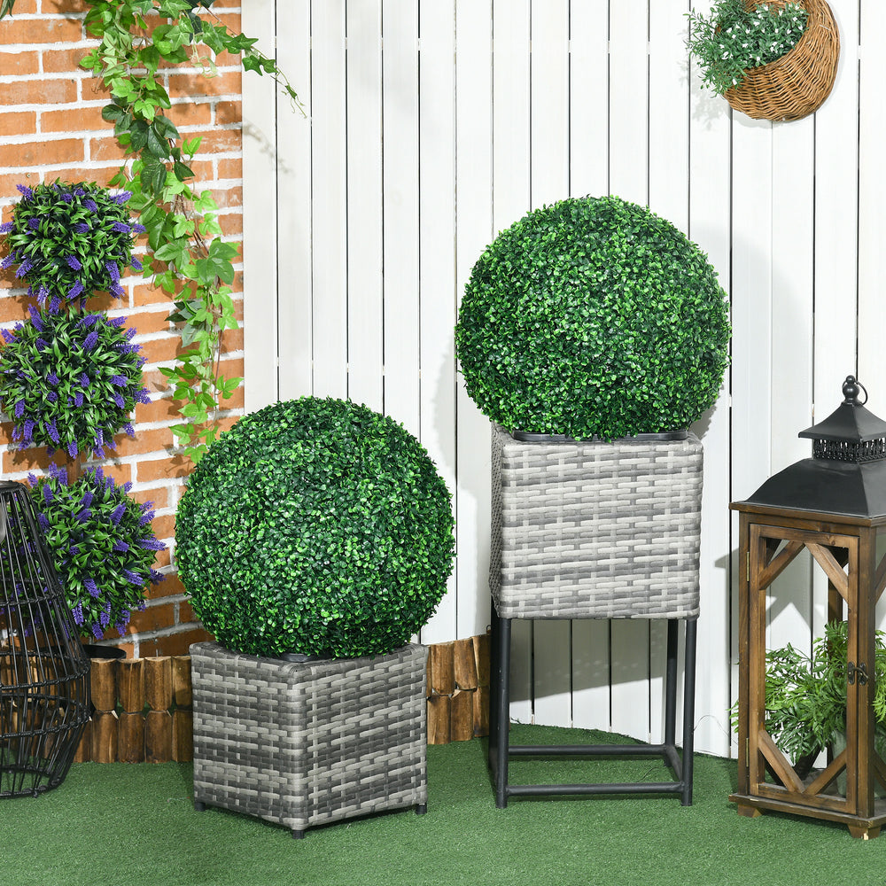 HOMCOM Set of 2 19.75 Inch Artificial Ball Boxwood Topiary Trees Balls, Indoor Outdoor Fake Plants for Home, Office & Living Room Decor Media 6