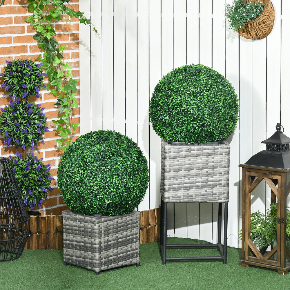 HOMCOM Set of 2 19.75 Inch Artificial Ball Boxwood Topiary Trees Balls, Indoor Outdoor Fake Plants for Home, Office & Living Room Decor Media 6