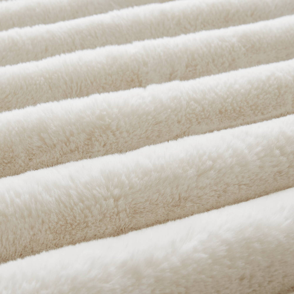 3-Piece King  soft Faux Fur Ribbed Comforter Set,Ivory Media 17
