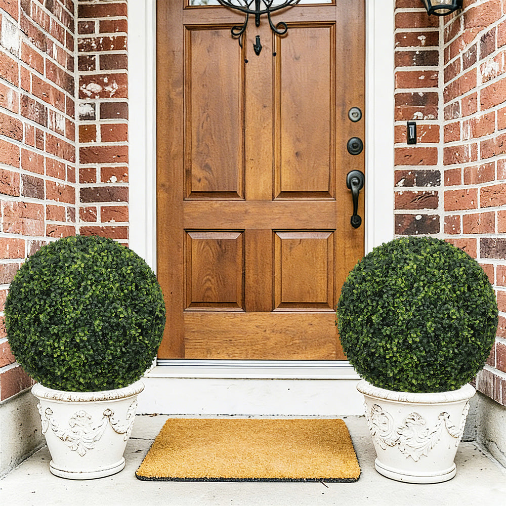 18.5IN dark Artificial Topiary Balls Outdoor Faux Boxwood Decorative Green Spheres for Garden Front Porch Patio Planter Decoration, 2pcs/set Media 8