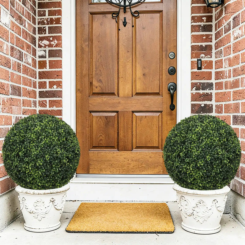 18.5IN dark Artificial Topiary Balls Outdoor Faux Boxwood Decorative Green Spheres for Garden Front Porch Patio Planter Decoration, 2pcs/set