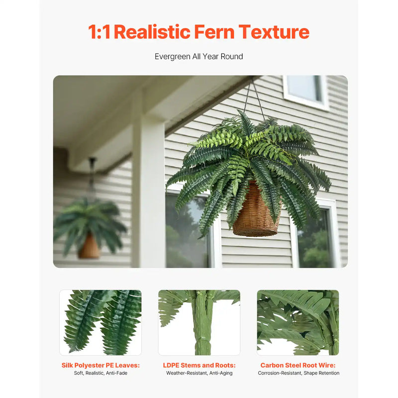 2 Pcs Artificial Boston Ferns Plastic Fern 35 Branches Indoor Outdoor Decor