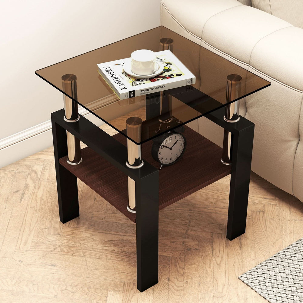 Tempered Glass Tables Square Black Living Room Contemporary Set Of Two Media 9
