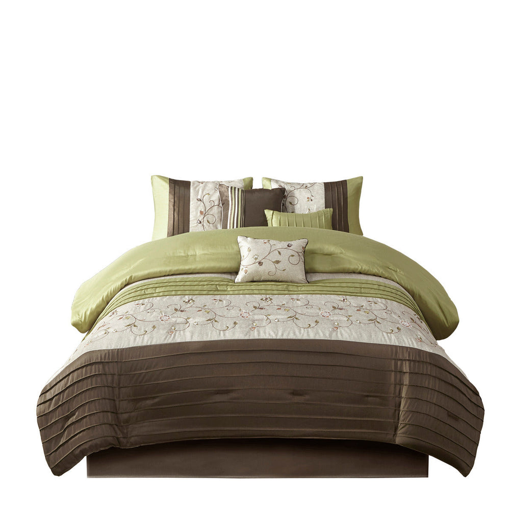 Embroidered 7 Piece Comforter Set Green Cal King Media 14