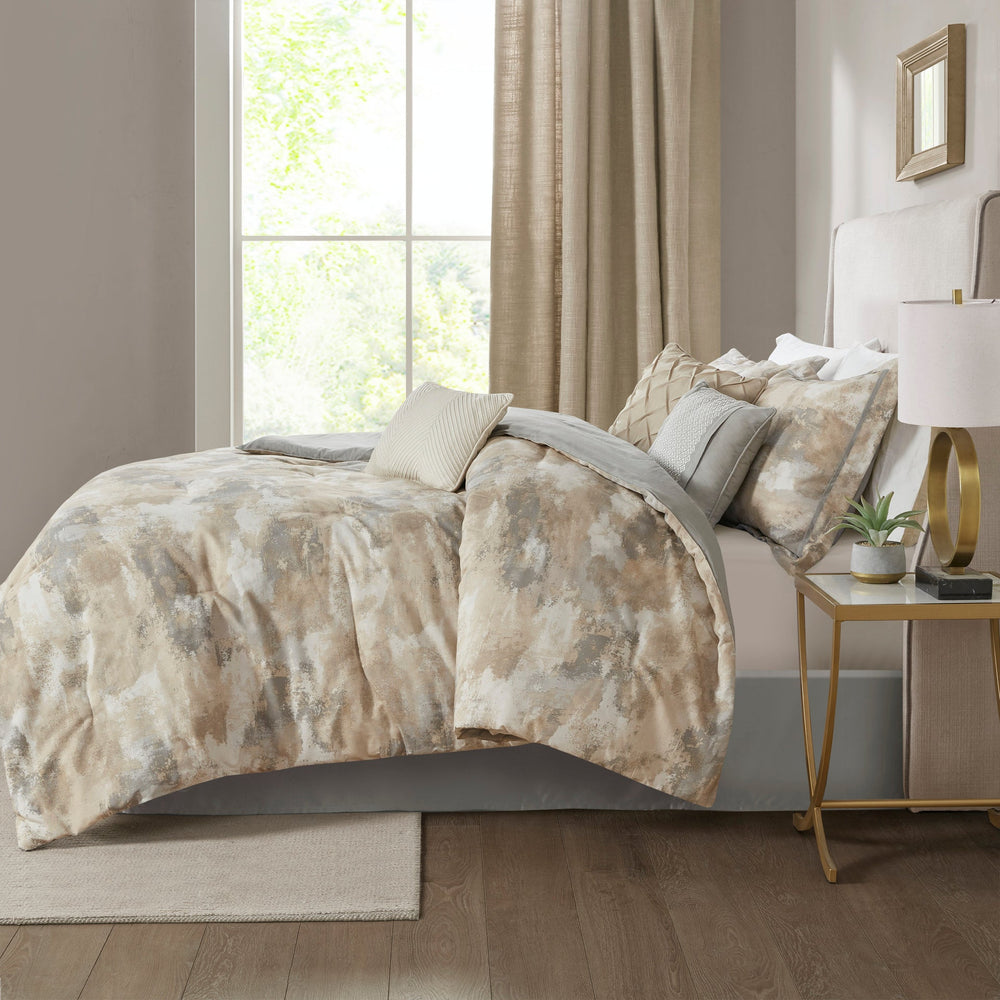 7 Piece Textured Cotton Blend Comforter Set Gray King Media 13