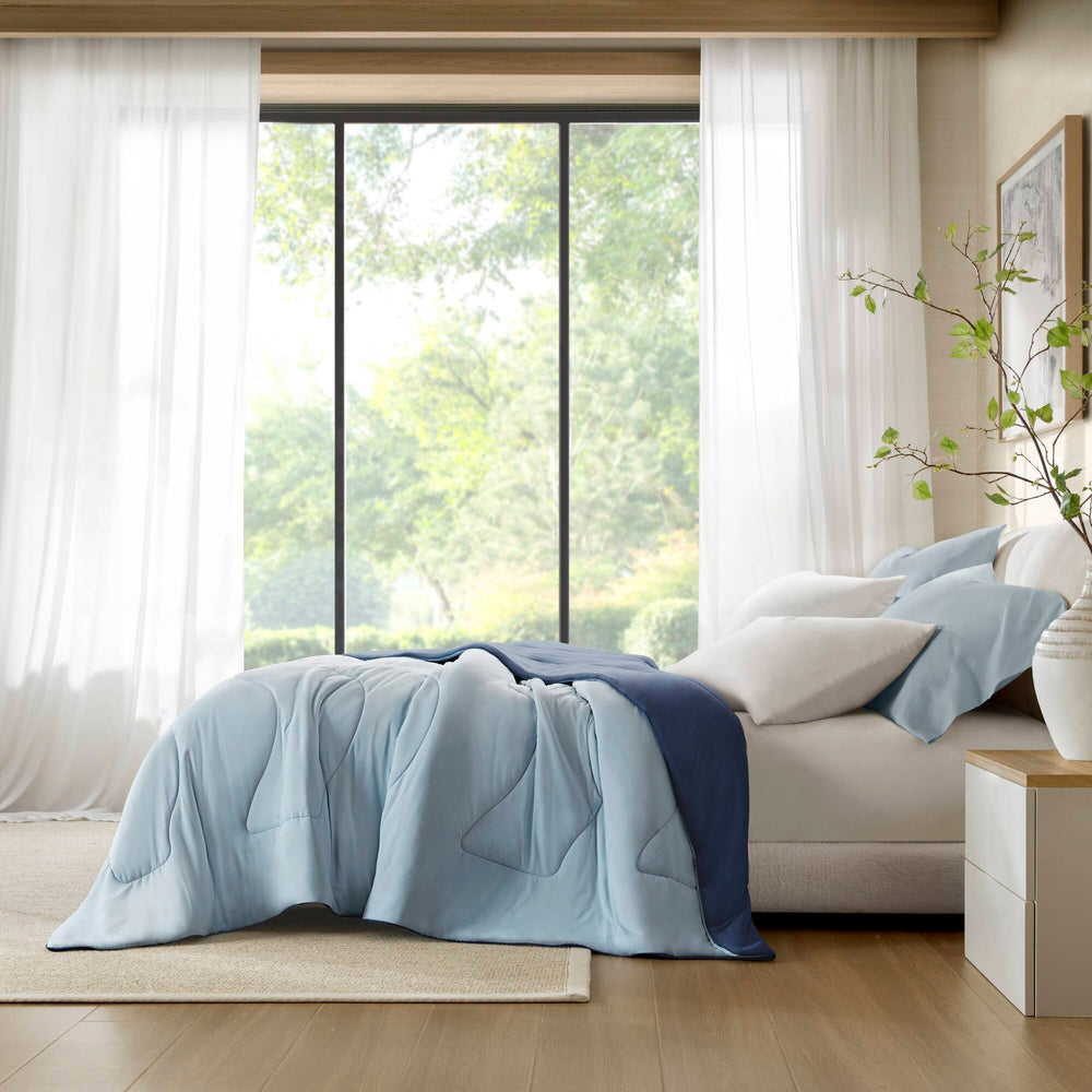 1-Piece Full/Queen Reversible Tencel Comforter Blanket,Blue Media 6