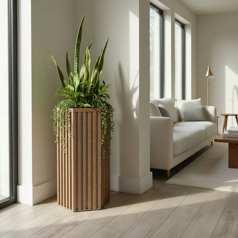 Hexagon Column Planter LG - Medium Brown Media 2