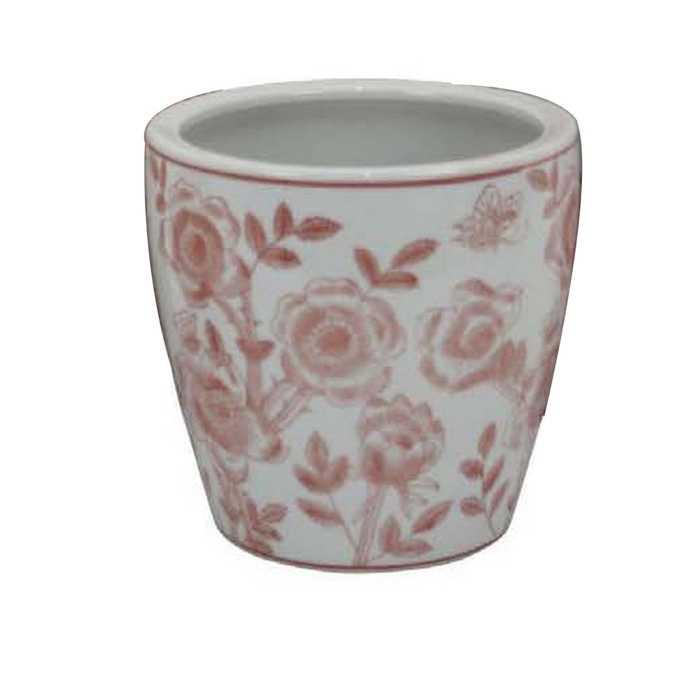 Kerry Accent Planter Pot Set of 4, Pink Floral Pattern, White Ceramic Media 2