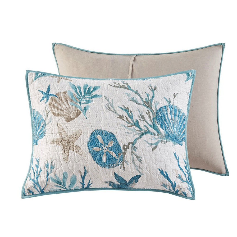 6 Piece Cotton Sateen Quilt Set with Throw Pillows Aqua King/Cal King Media 13