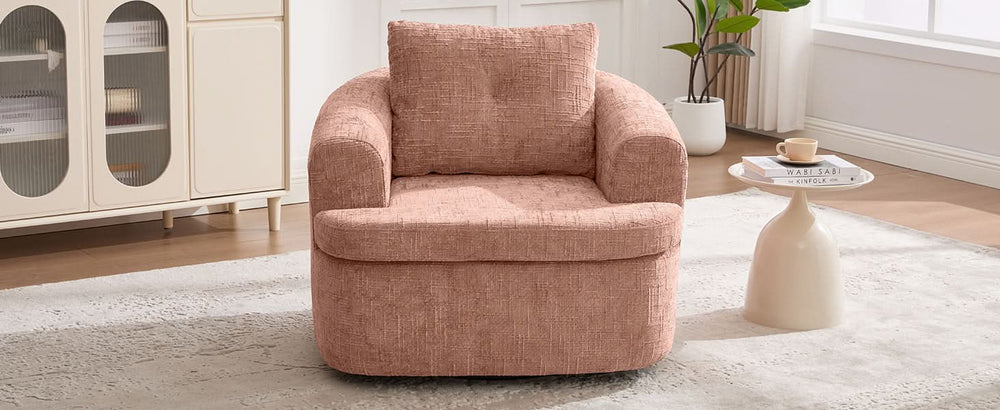 360 Degree Swivel Chair Chenille Pink Dual Layer Cushion Living Room Decor Accent Seating Home Media 20