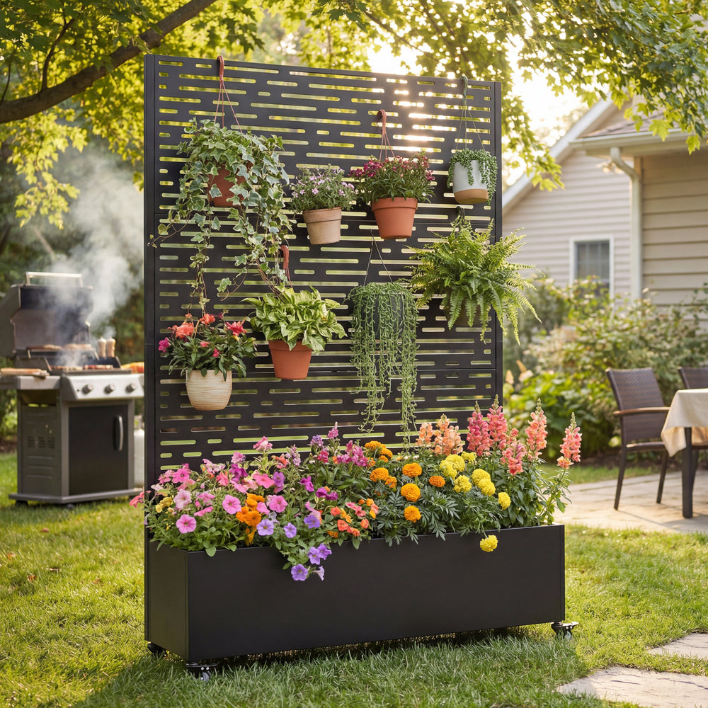 Metal Raised Garden Bed with Wheels and Trellis,73'x47'x16' Planter Box for Climbing Plants, Vegetables & Vines, Features Privacy Screen and Drainage Holes Media 2