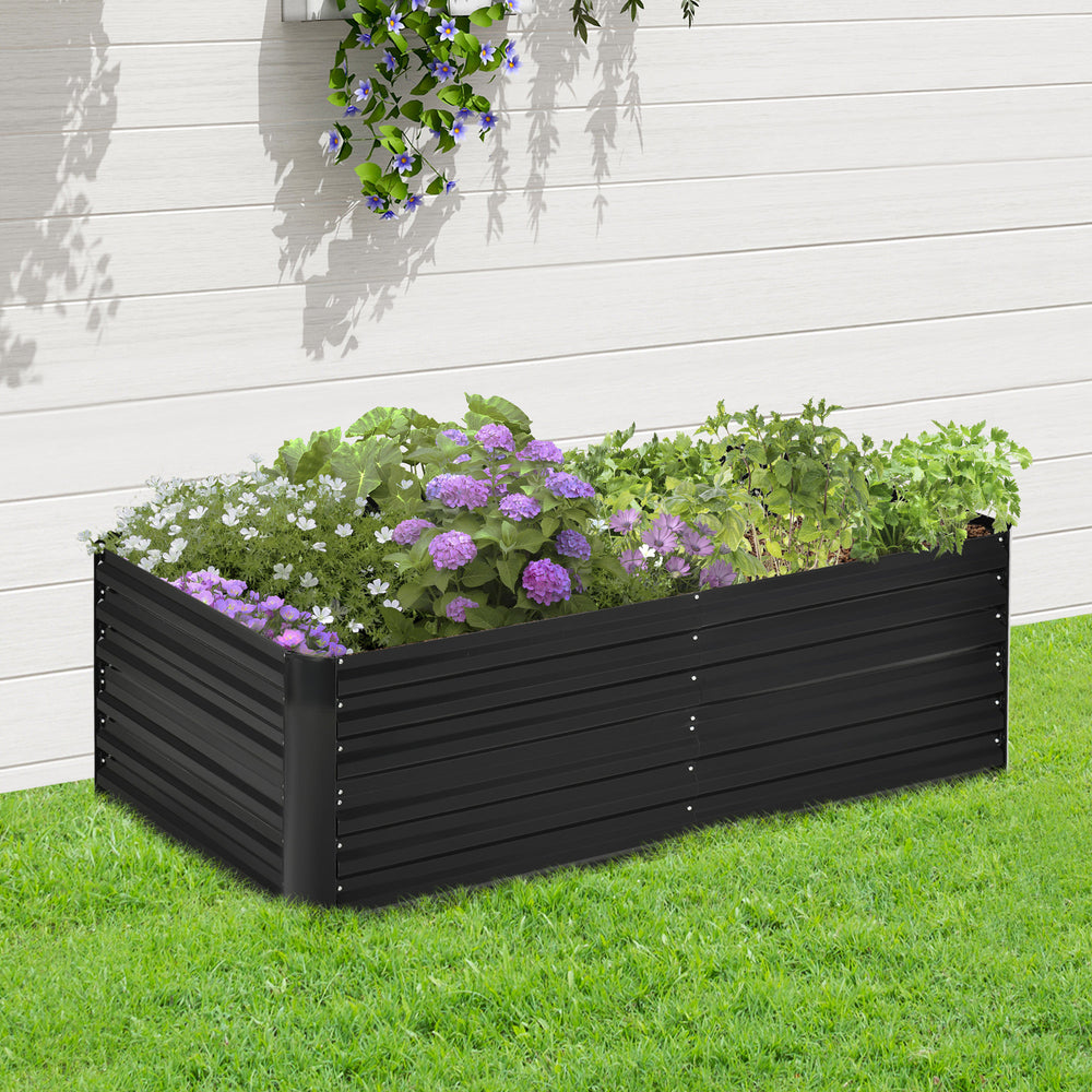 Outsunny Galvanized Raised Garden Bed Kit with Reinforcing Bars, Large and Tall Metal Planter Box for Vegetables, Flowers and Herbs, 6' x 3' x 2', Black Media 8