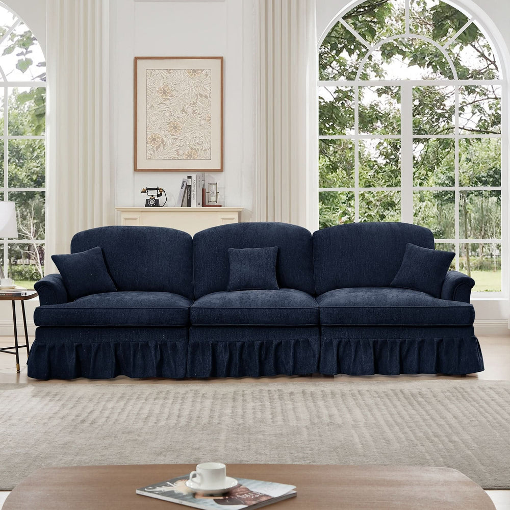 Sofas Chenille Upholstery Three Seater Mid Century Blue Living Room Media 1