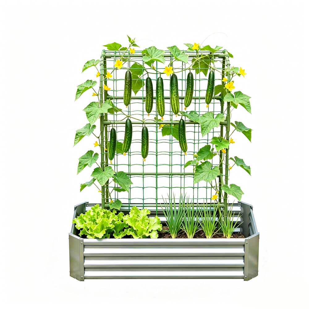 2-in-1 Raised Garden Bed with Trellis - 59' Tall Arch Planter Box for Climbing Plants, Outdoor Galvanized Metal Gardening Bed for Vegetables, Fruits, Flowers (Silver, 4x2x1 Ft) Media 10