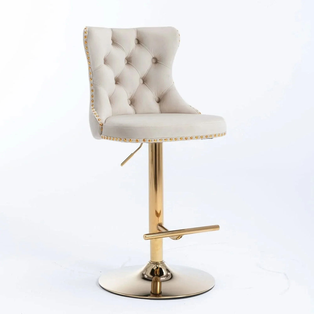 Velvet Bar Stools Beige Upholstered Adjustable Height 25-33 In Set Of 2 Media 3