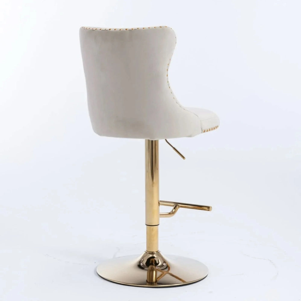 Velvet Bar Stools Beige Upholstered Adjustable Height 25-33 In Set Of 2 Media 6