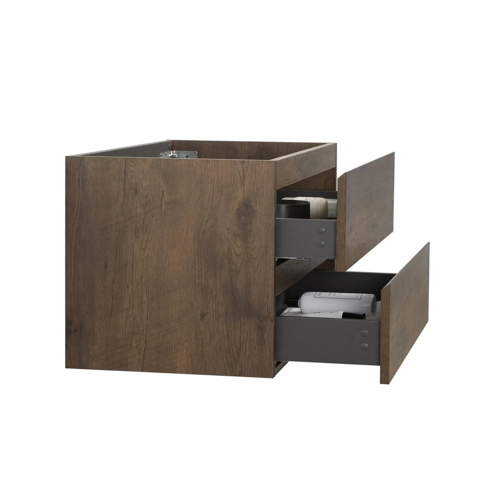 Wall Mount Cabinet Walnut Finish With Two Drawers For Bathroom Storage Media 5
