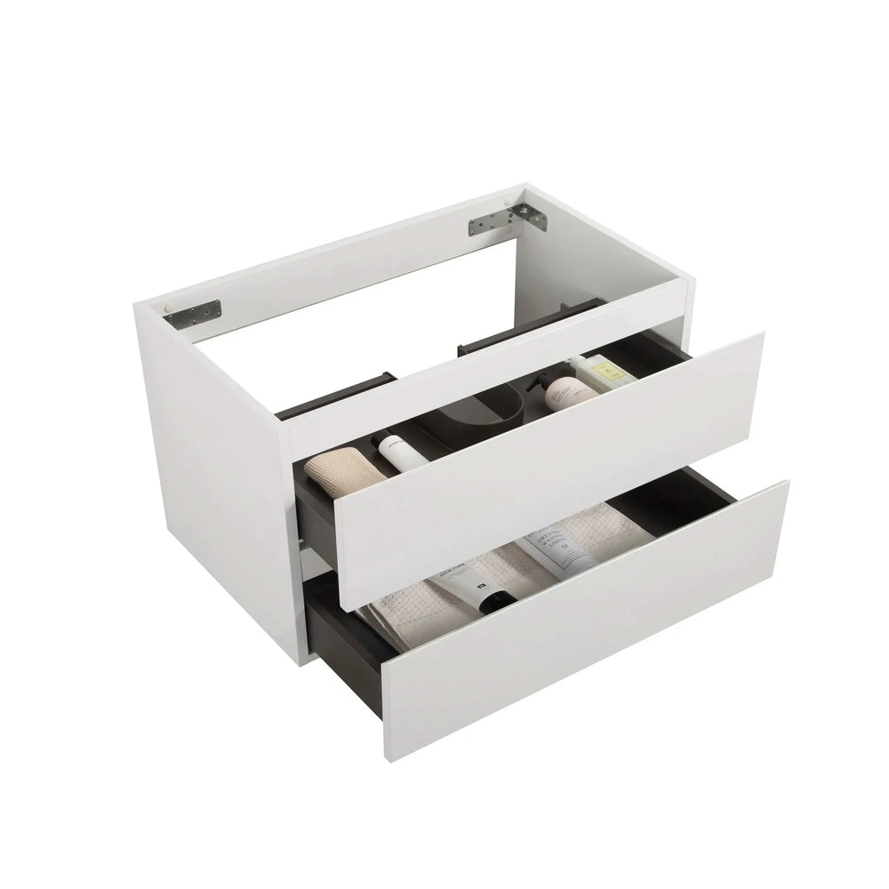 Wall Mount Bathroom Cabinet White Space-Saving Double Drawers Pre-Assembled Media 4