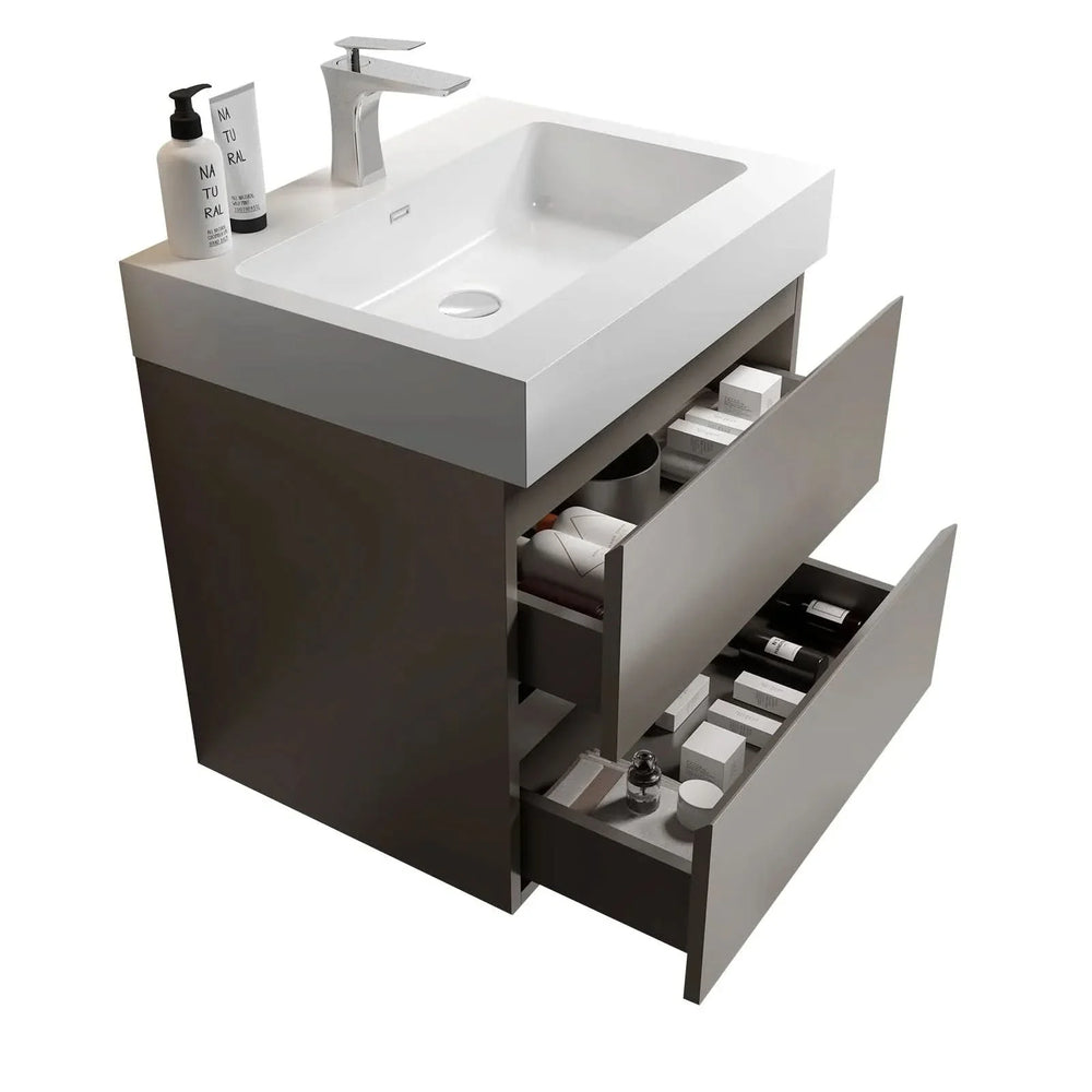 Bathroom Vanity Gray Particle Board Wall Mounted Sink Cabinet for Modern Bath Media 3